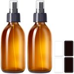 Amber Glass Spray Bottles 8.8 oz, 2 Pack Empty Spray Bottle for Essential Oils, Small Glass Bottles for Cleaning Solutions, Plants, Hair with Durable Nozzle, Labels, Funnel