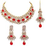 CHRISHAN Gold Plated Designer Stone Necklace Set For Women And Girls. (Red)