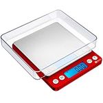 Criacr Digital Pocket Scales, (500g/ 0.01g) High-precision Kitchen Food Scales, Jewelry Scales, Pro Scales with Back-Lit LCD Display, Tare and PCS Features, for Chiristmas Gift (Red)