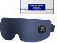 Aroma Season Silk Heated Eye Mask, Cordless Warm Eye Compress for Dry Eyes, 4 Time Levels & Temperature Settings, 1500mAh Rechargeable Battery, Washable Cover, Gifts for Men Women (Navy Blue)