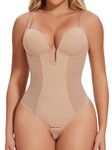 Joyshaper Women Backless Shapewear Bodysuit Tummy Control U Plunge Body Shaper Built in Bra Thong Wedding Party Beige,S