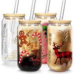 ANOTION Christmas Cups, 18oz Christmas Coffee Mugs with Lid and Straw Colorful Xmas Tree Elk Tumbler Drinking Glasses Glassware Drinkware Cookie Jar Home Decoration Gifts for Women Kids Men