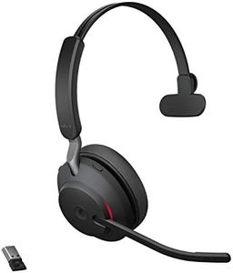 Jabra Evolve2 65 Wireless Headset – Noise Cancelling Microsoft Teams Certified Mono Headphones with Long-Lasting Battery – USB-A Bluetooth Adapter – Black