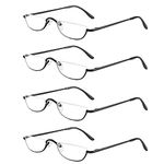 KoKoBin Half Reading Glasses - 4 Pairs Half Rim Metal Frame Glasses Spring Hinge Readers for Men and Women, Black 2.75