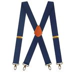 Men's Braces with 4 Hook-Clips for Trousers, Vintage Suspenders Braces for Men Heavy Duty Adjustable Elastic X Shape (Navy)