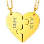 Personalized Custom Gold Matching Necklace for Couples, Stainless Steel Puzzle Pieces Pendant with Sturdy Chains Set, 2 Necklaces for Best Friends Friendship Jewelry for Two