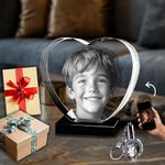 CAPTUR3D Premium 3D Crystal Photo with LED Light Base, Valentines Day Customized Gifts for Women, Mom, Wife, Men, 3D Laser Etched Crystal Heart, Custom Glass Picture Gifts for Birthday Anniversary