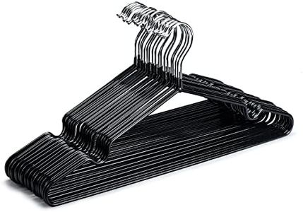 HOUSE DAY Perchas de Metal para Camisa de Color Negro Paquete 20 Perchas de Ahorro de Espacio Perchas con Revestimiento de Goma para Adultos, Perchas Resistentes y Antideslizantes, Perchas de Alambre