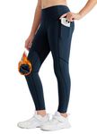 Willit Girls Fleece Lined Leggings Pants with Pockets Water Resistant Thermal Tights Warm Pants Deep Blue L