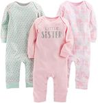 Simple Joys by Carter's Baby-Girls 3-Pack Jumpsuits, Mint Green Fruit/Pink/White Dinosaur, Newborn