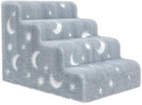 Dog Stairs for High Beds Couch, 4 Steps Pet Stairs for Small Dog Cat, Non-Slip Dog Ramp for Bed Sofa, High-Density Foam Washable Cover, Pet Steps for Doggy with Pet Hair Remover, Gray (Moon, 4 Steps)