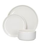 Mikasa Camberlie White Dinner Set, Microwave and Dishwasher Safe, Porcelain Plates and Bowls, 12pc Set for 4