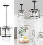 YITAHOME 4-Light Dining Room Crystal Light Fixture 11.81 inch Round Farmhouse Chandelier Black Metal Pendant Light for Kitchen Island Dining Room Living Room Flat and Inclined Ceiling, UL Listed