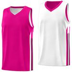 KXK Men's Blank Reversible Basketball Jersey Team Uniform Athletic Hip Hop Basketball Shirts S-4XL, Pink/White, X-Large