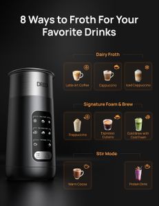 DREO 8-in-1 Electric Milk Frother, 435ml Stainless Steel, Silent Steamer & Hot Chocolate Maker
