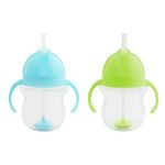 Munchkin Click Lock Tip & Sip Straw Cup Set | Baby & Toddler Sippy Cups with Straw| BPA Free Non Spill Cup| Dishwasher Safe Baby Straw Cup| Weighted Straw Childrens Cups| 7oz/207ml| 2 Pack| Green/Blue