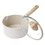 CAROTE Saucepan with Lid 18cm/1.5L, Nonstick Milk Pan for Induction, Gas and Electric Hobs, Small Cooking Pot with Pour Spout (18cm, Beige Granite)