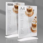 PKBD Double Sided Anti-Fall Acrylic A4 Display Stand, Table Menu Holder,A4 Acrylic Sign Holder, A4 Double -Sided Photo display rack,A4 Picture frame,T-Shaped White 2 Pack
