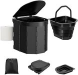 WADEO Upgraded Camping Toilet with Inner Bucket, Foldable WC for Adults with Sturdy Support & Comfortable Seat, Travel Potty with Lid & Toilet Roll Holder, Perfect for Camping, Trip, Car