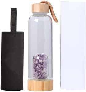 Crystal Water Bottle, Clear Glass Water Bottle With Bamboo Lid - Amethyst Crystal Infuser Compartment, Reusable Clear With Sleeve & Box