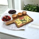 DECOR HOUSE Handmade Mangowood Serving Dish Platter with 3 Bowl Set | Multipurpose Appetizer Platter for Cakes & Snacks | Use for Kitchen and Restaurants (15.5 x 10 inch) (Bird)