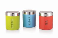 AIRA HOME AND KITCHEN Aira Stainless Steel Jar | Container | Canister Set For Tea, Coffee & Sugar | Tea Coffee Sugar Containers Set Of 3 | Multicolour | 800Ml Each (Tea Coffee Sugar), Blue