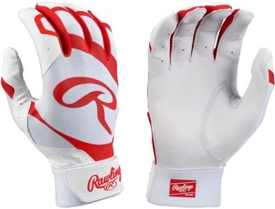 Rawlings | 5150 II Baseball Batting Gloves | White/Scarlet | Youth Medium