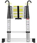 2.9M/9.5FT Telescoping Ladder, Aluminum Lightweight Telescopic Ladders with Stabilizer and Detachable Hooks, Portable Extension Loft Ladder for RV or Outdoor Work, 330lb Capacity