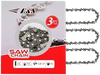 E & S 3 Pack Low Kickback Chain Saw Chain 10 Inch .043" Gauge 3/8" LP Pitch 40 Drive Links, Semi Chisel 10 Inch Chainsaw Chain for Echo Craftsman Echo Husqvarna Chicago and More