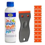 Zep Sticky Stuff Remover With Plastic Scraper Tool & 10 Blades - 250ml Work As A Sticker Remover, Sticky Label Remover, Adhesive Remover, Car Sticker Remover And Much More
