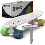 Skatro - Mini Cruiser Skateboard. 22x6inch Retro Style Plastic Board Comes Complete. Model: White Rainbow