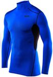 TCA Men's HyperFusion Compression Base Layer Top Long Sleeve Under Shirt - Mock Neck - Blue/Black, Small