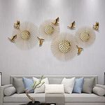 ARCADIA Metal Sun With Flying Birds Set of 11 Metal Wall Art for Living Room I Bedroom I Drawing Room I office Wall decor Metal Art (90x26 Inch, Electroplated Gold)