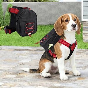 Adjustable Backpack for Small Dogs, Dog Backpack Harness with Reflective Leash, Built in Poop Bag Dispenser, Detachable Dog Back Pack for Outdoor Adventures, Puppy Training, Walking(Black,Large)