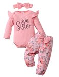 Newborn Baby Girl Clothes Little Sister Romper Top Floral Pants Sets Headband 3 Pieces Outfits