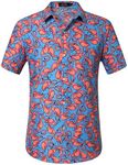 Hawaiian Shirt for Men, Flamingo Shirt, Tropical Shirts for Men Summer Short Sleeve Button Down (Water Blue, 4X-Large)