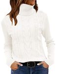 LEANI Womens Turtleneck Sweaters Cable Knit Long Sleeve Pullover Sweater Jumper, White, X-Large