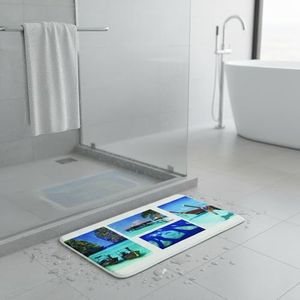 Evideco French Home Goods Bathroom Rug Memory Foam Mat Paradise Print Blue 30" L x 18" W