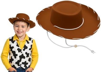 Nicky Bigs Novelties Western Sheriff Costume Hat - 1950's Style Kids Ranch Hat Wide Brim - Boys & Girls Cowgirl or Cowboy Hats, Brown, One Size