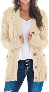 MEROKEETY Women's 2025 Fall Long Sleeve Cable Knit Sweater Open Front Cardigan Button Loose Outerwear, LightApricot, Small