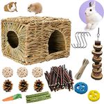 Bunny Grass House Handmade, Nature Grass Comfortable Hideout with Chew Toys for Rabbits, Chinchilla, Guinea Pigs and Small Animals to Play, Sleep and Eat