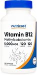 Nutricost Vitamin B12 (Methylcobalamin) 5000mcg, 120 Capsules - Vegetarian Caps, Non-GMO, Gluten Free B12 Supplement