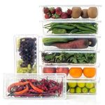 Plastic Fridge Storage Containers/Boxes 6 Pcs Space Organiser Transparent 1500Ml-Bpa-Free,Airtight,Dishwasher Safe,Keeps Fruits,Vegetables Fresh Longer Drain Tray Chilli,Tomato,Meat Fresh,Fish Keeper