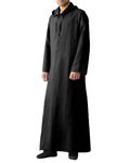 YAOHUOLE Mens Muslim Thobe Hooded Kaftan for Men Muslim Kaftan Thobe with Pocket Black L