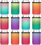 Beer Can Coolers Sleeves, Soft Insulated Bottle Soda Cover Coolers, Personalized Collapsible 12OZ Blank Bulk Drink Cooler for Parties, Wedding or Events (Multicolor,12)