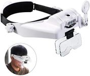 Lighted Head Magnifier With Detachable LEDs, Handsfree Reading Head Mounted Magnifying Visor Headset Helmet Magnifier Loupe for Close Work/Sewing/Crafts/Reading/Repair/Jewelry Making (1X to 14X)