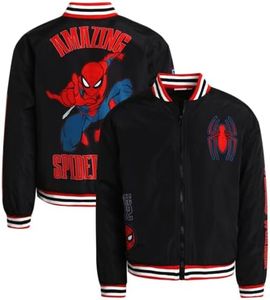 Marvel Boys' Avengers' Bomber Jacket - Spidey Spider-Man Hulk Iron Man Thor Captain America - Bomber Jacket for Boys (4-16), Size 10-12, Spider-man Black