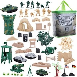 Juvale 100-Piece Army Men Toy Soldiers Playset for Boys �– Small Plastic Action Figures, Military Battlefield Fort Accessories, Tanks