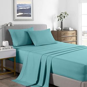 Royal Comfort - Sheet Set, 2000TC Ultra Soft Bamboo Microfibre Blend, Fitted Sheet & Flat Sheet & Pillowcase Set (Queen, Aqua