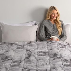 OHS Weighted Blanket Adult 8kg, Marble Print Therapy Anti Anxiety Autism Insomnia Stress Relief Calming King Size Heavy Weighted Blanket, Grey - 150 x 200cm